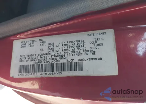 1993 Toyota Pickup 1/2 Ton Short Whlbase Stb from USA, damaged, VIN 4TARN81A1PZ140462